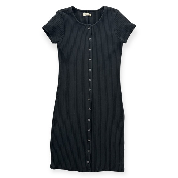 Madewell Dresses & Skirts - Madewell Dress Womens XS Black Ribbed Button up Pencil Fitted Knit Stretch